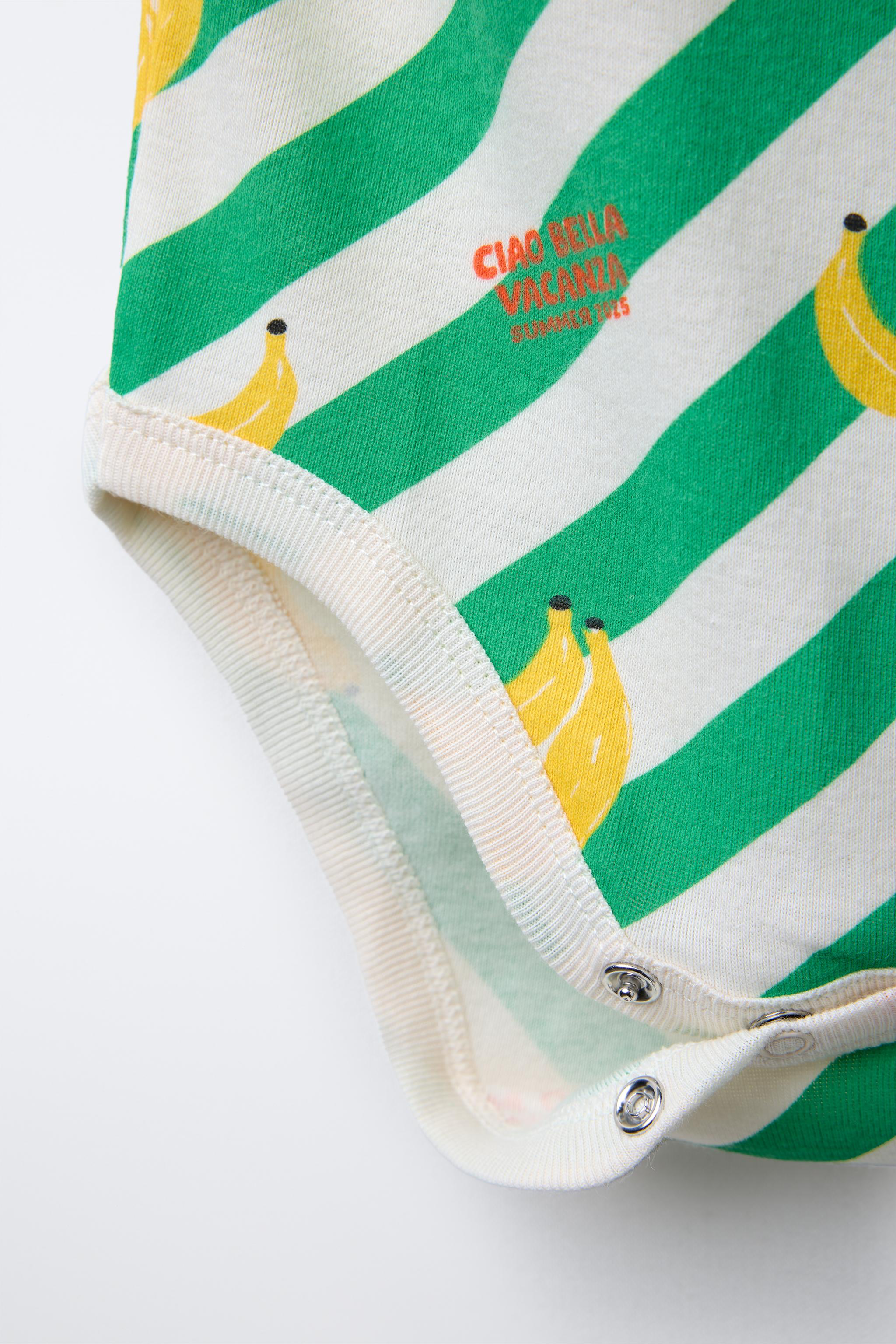 THREE-PACK OF TOMATO AND STRIPE PRINTED BODYSUITS